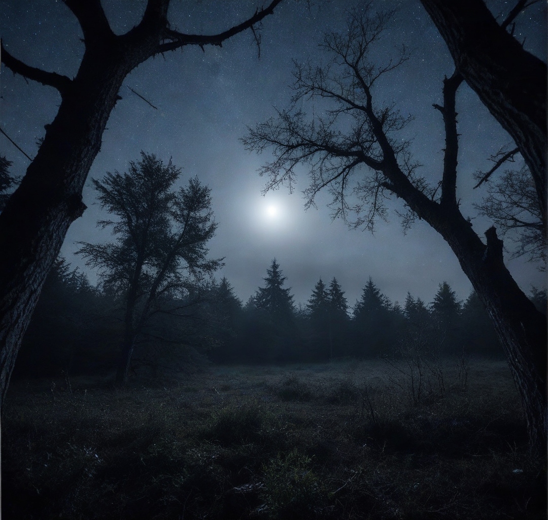 Ночная поляна под луной